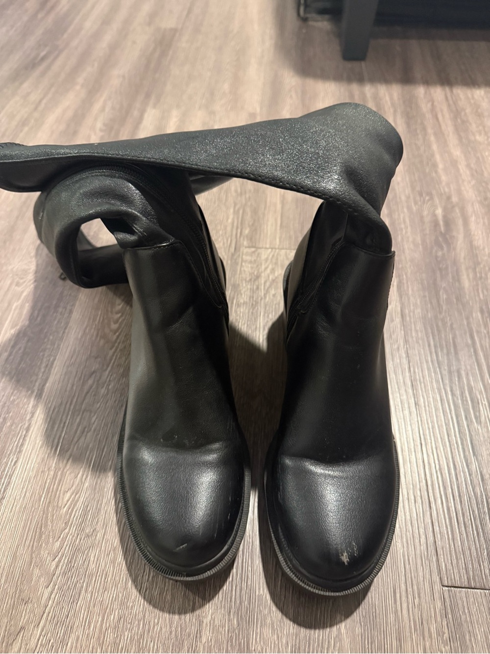Steve Madden Black Chunky Platform Knee-High Heeled Boots - Picture 2 of 3